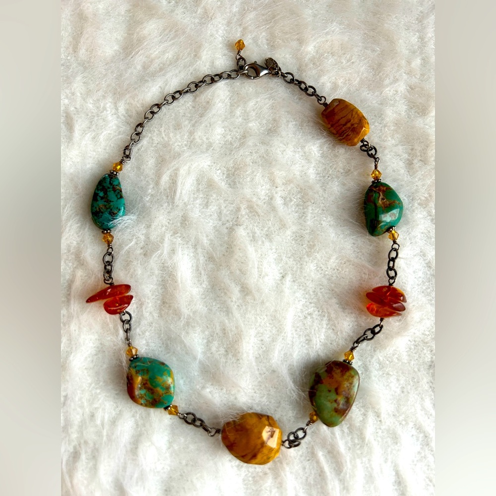 Vintage Silpada Multi Gemstone Necklace Sterling Silver 16 inches